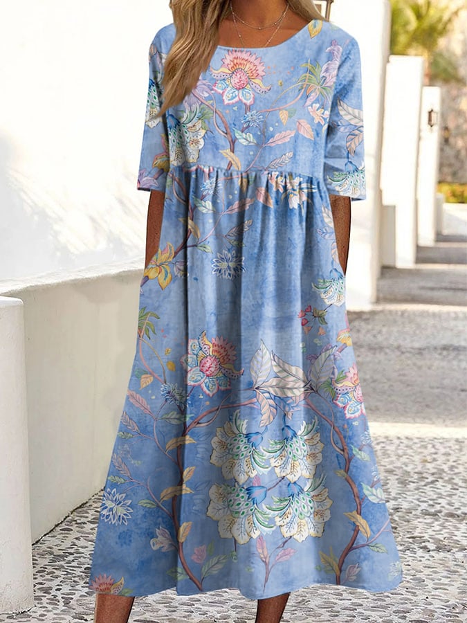 Women's Vintage Floral Art Print Dress- Fast Shipping