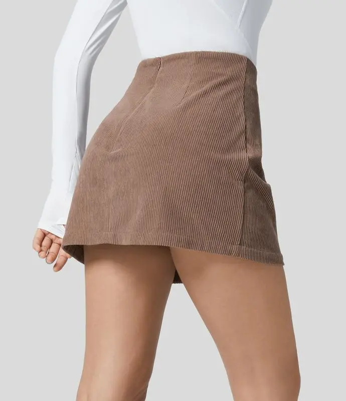 High Waisted Invisible Zipper A-line Corduroy Casual Skirt