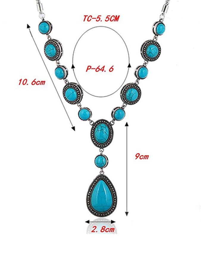 Retro Western Style Geometric Gemstone Teardrop Pendant Accessories Decoration