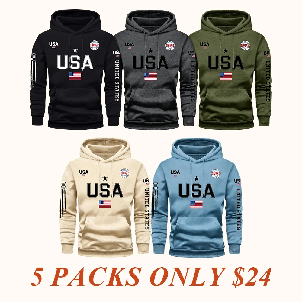 Men's fleece sweatshirt, United States letter print unisex casual knit fabric pullover for students and couples fashion hoodie