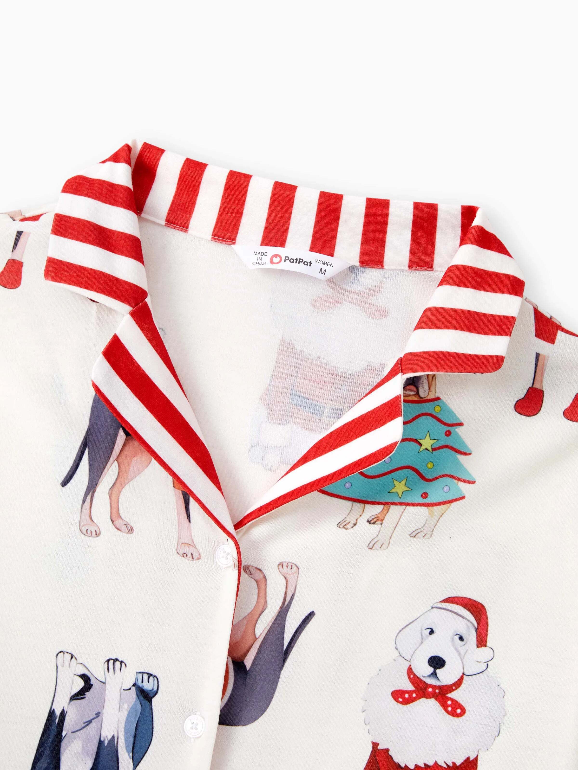Christmas Pajamas Family Matching Cute Xmas Dog Collared Pajamas Sets with Christmas Socks LightApricot