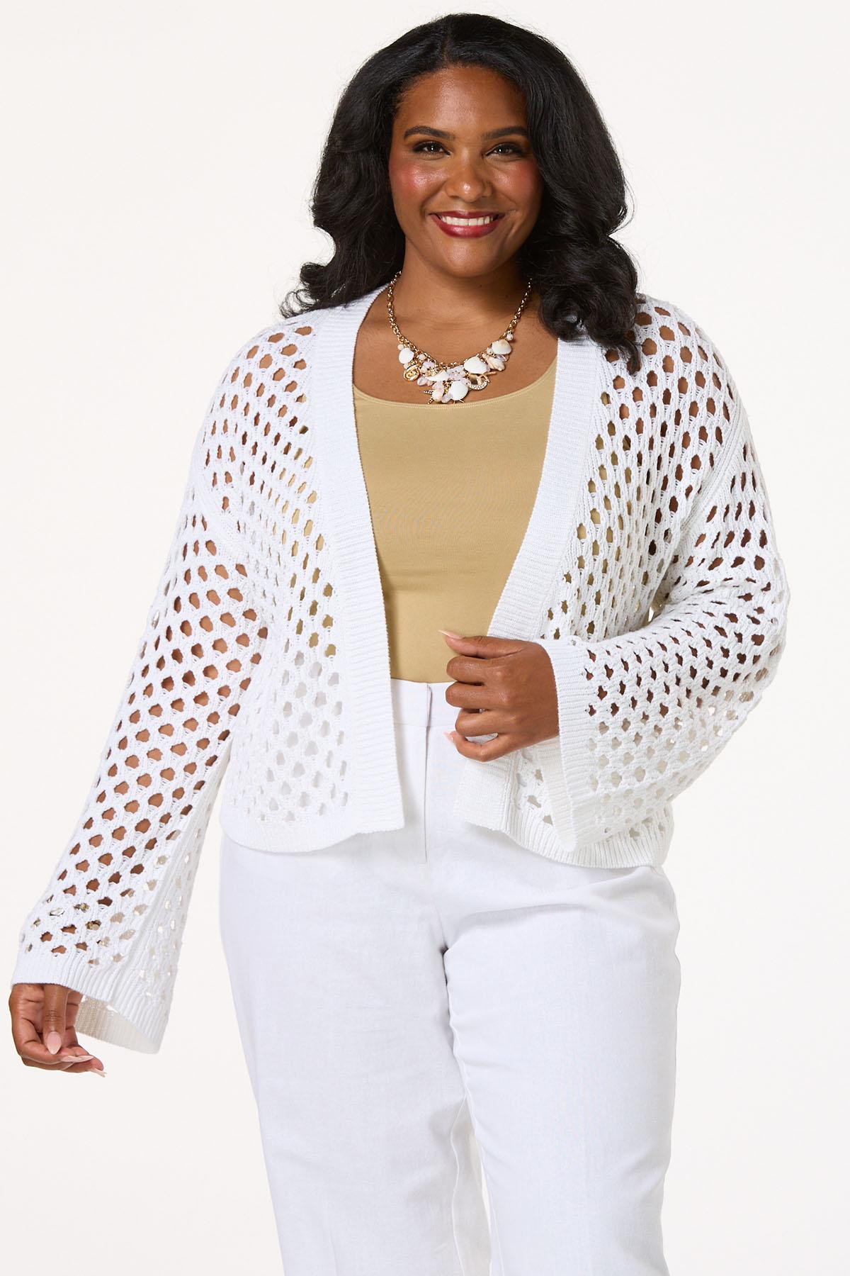 Plus Size Open Stitch Cardigan Sweater