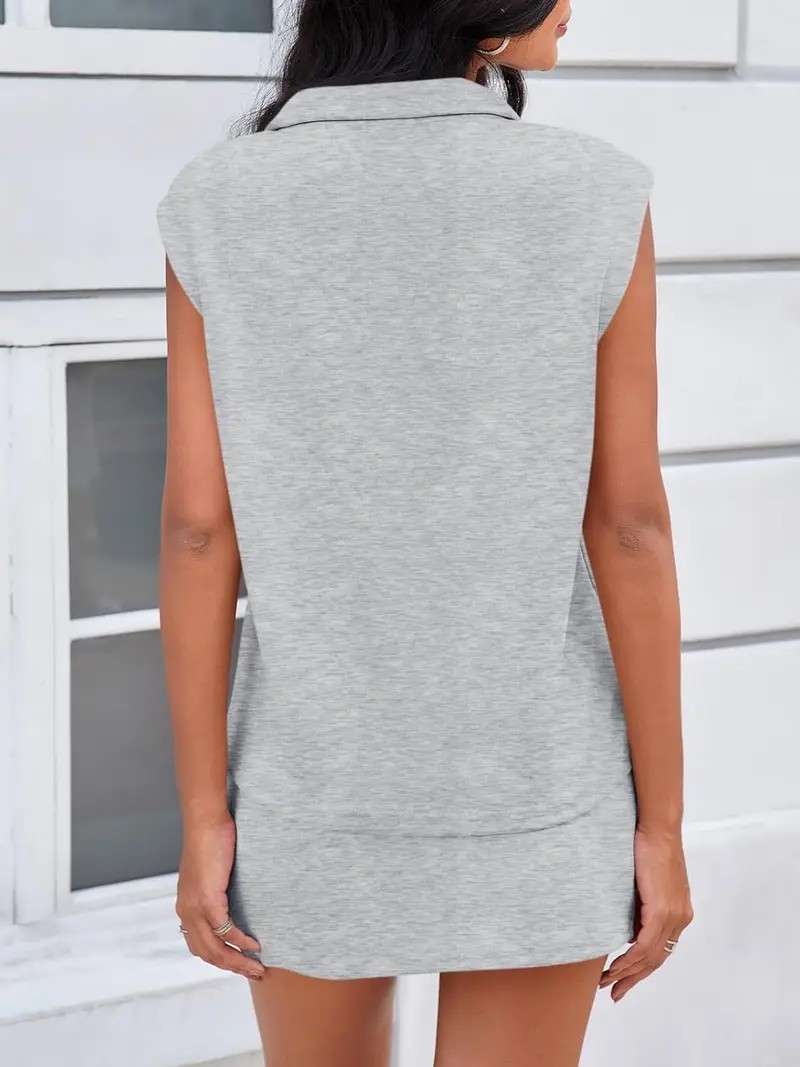 Women's 2-Piece Skirt Set – Sleeveless Half-Zip Sweatshirt & Athletic Skorts