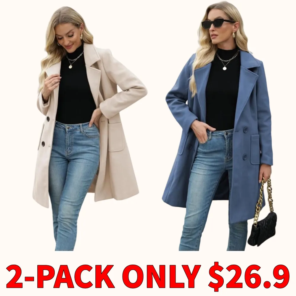 Women's winter wool blend camel mid-length coat