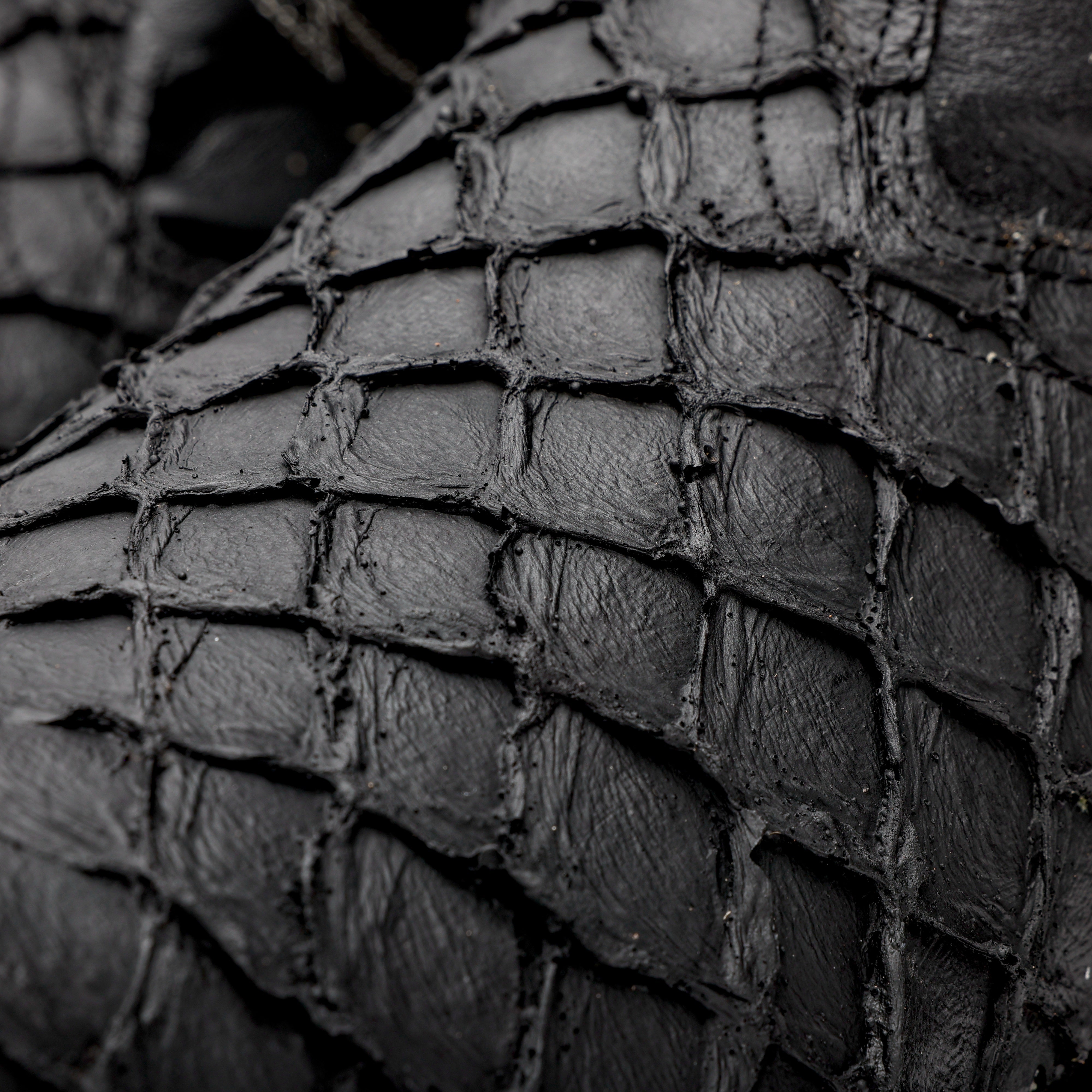 Matte Black Mini Pirarucu Leather Boots - Square Toe