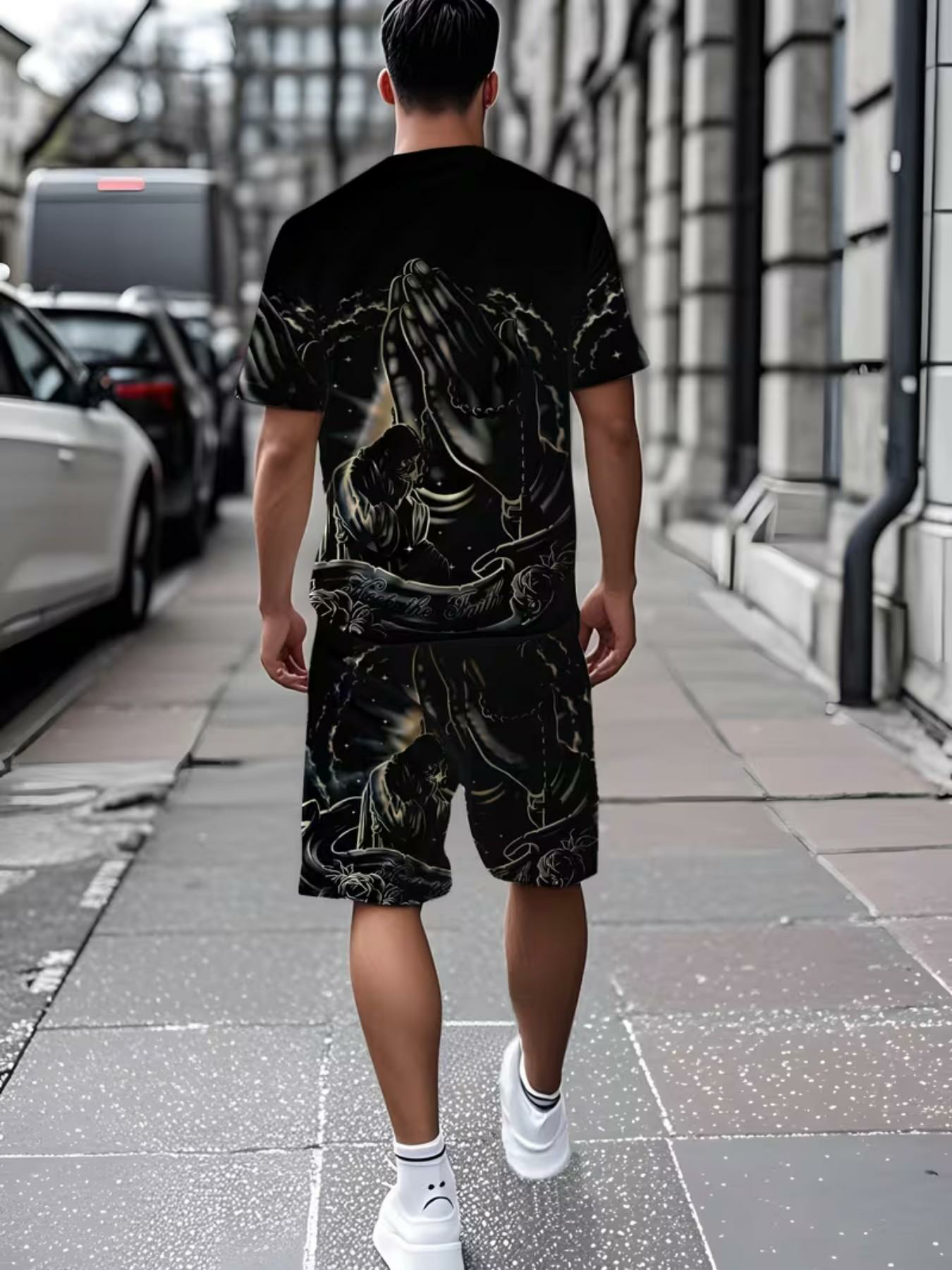 Men's 2-Piece Street Style 3D Print Short Sleeve T-Shirt and Shorts Set