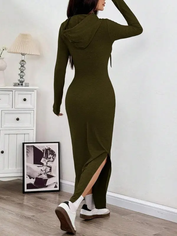 Hooded Slim Knit Dress Fall Winter Daily Wear