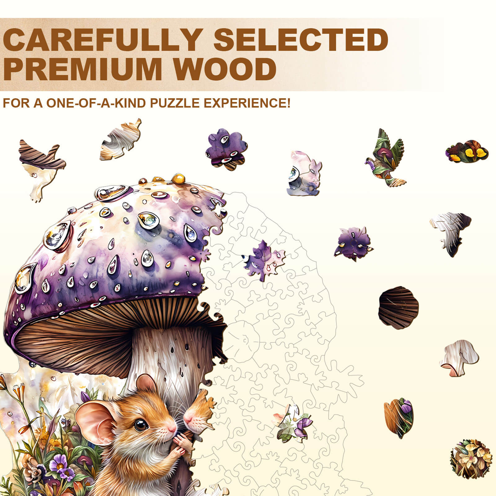 Mice and mushrooms Wooden Jigsaw Puzzle