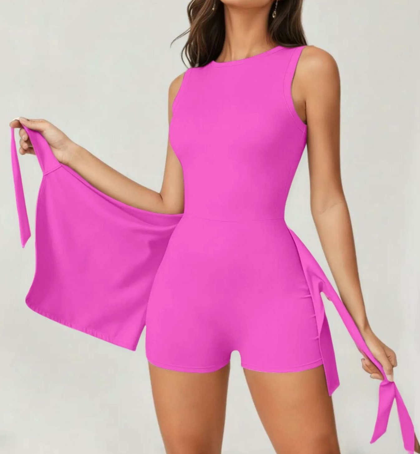 Women's Sleeveless Tennis Dress – High Stretch Knit with Built-in Shorts & Side Ruffle