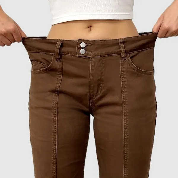 Mid Rise Straight Leg Pants women’s clothes Stretchy Fabric