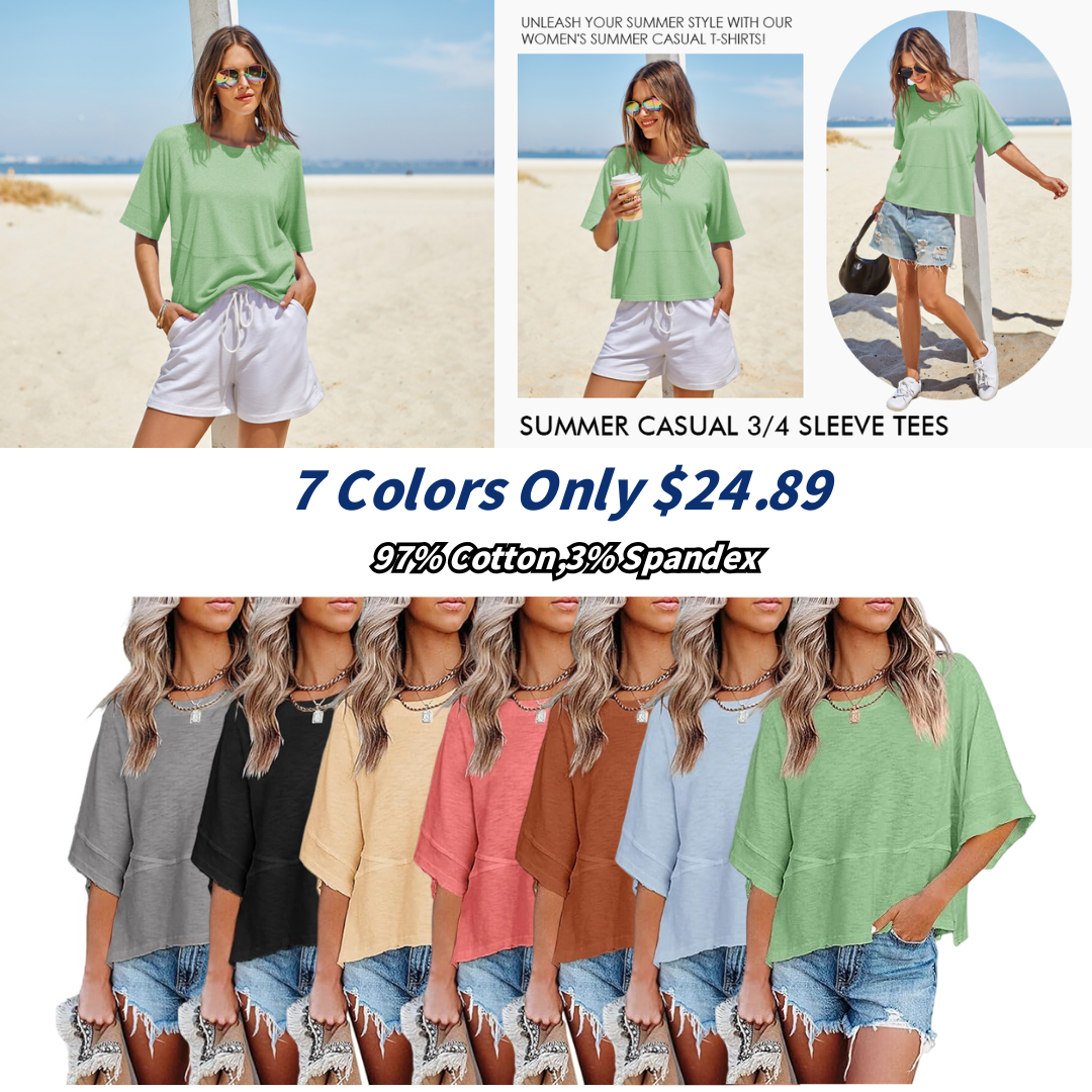 ✨2026 Hot Sale✨Women's Summer Casual Crewneck Batwing Half Sleeve T-Shirt