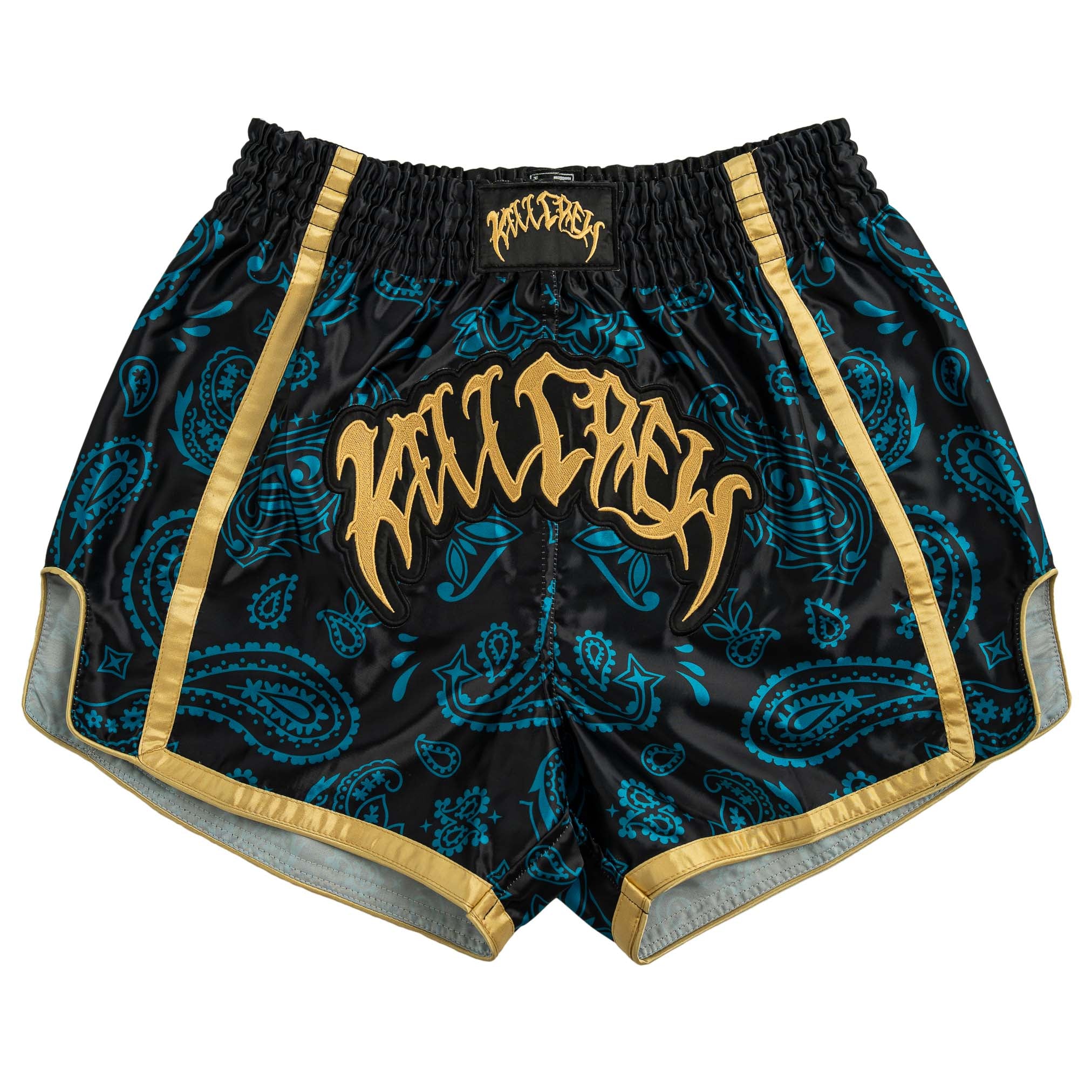 BANDANA FIGHT SHORTS - TEAL / GOLD