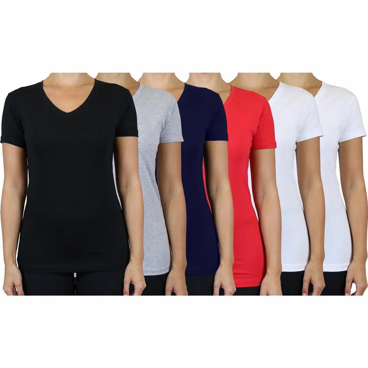 Women's 6-Pack Loose Fit Short Sleeve V-Neck & Crew Neck Classic Tee Summer Top