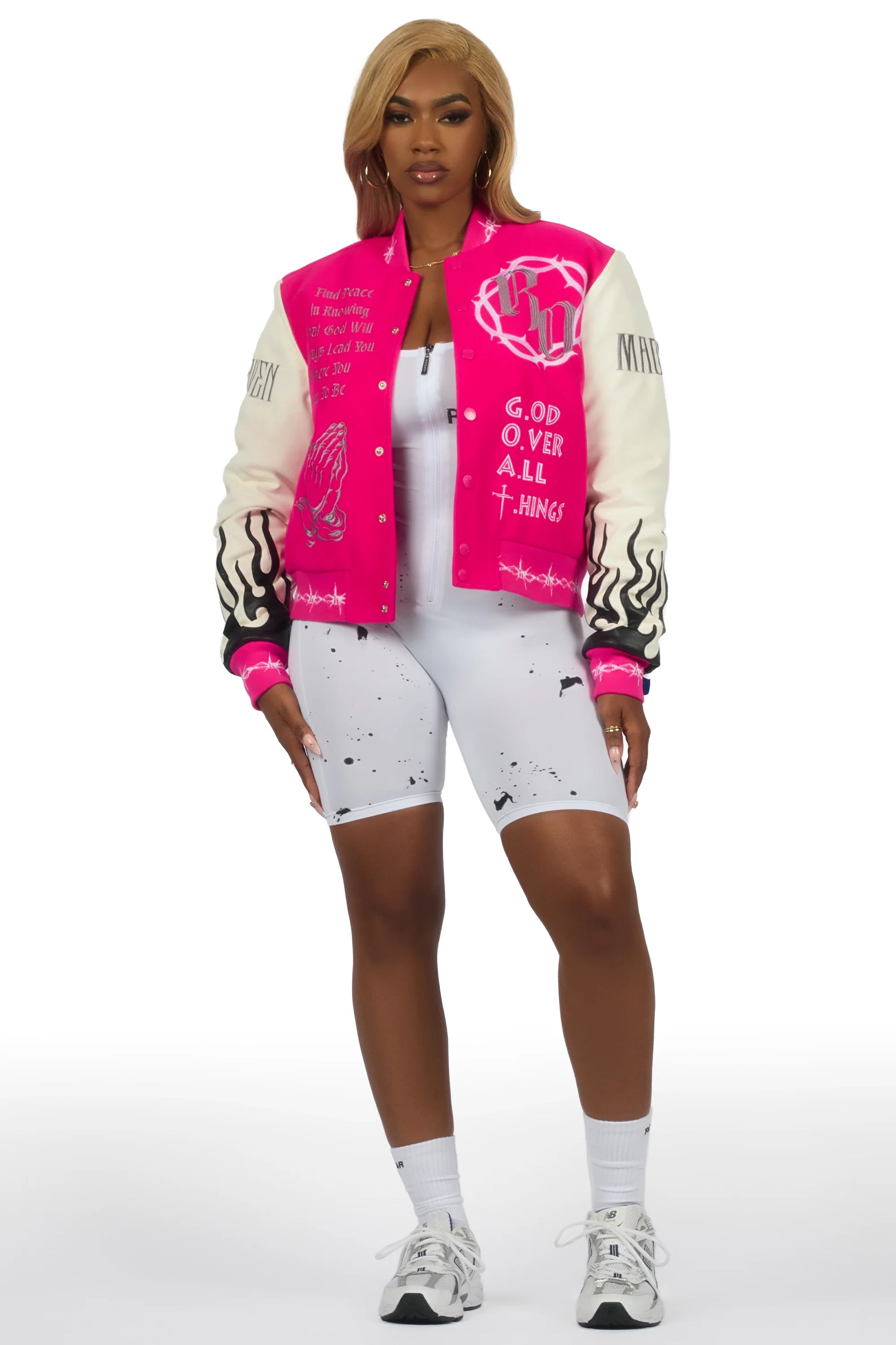 Yalanda Hot Pink Oversized Varsity Jacket