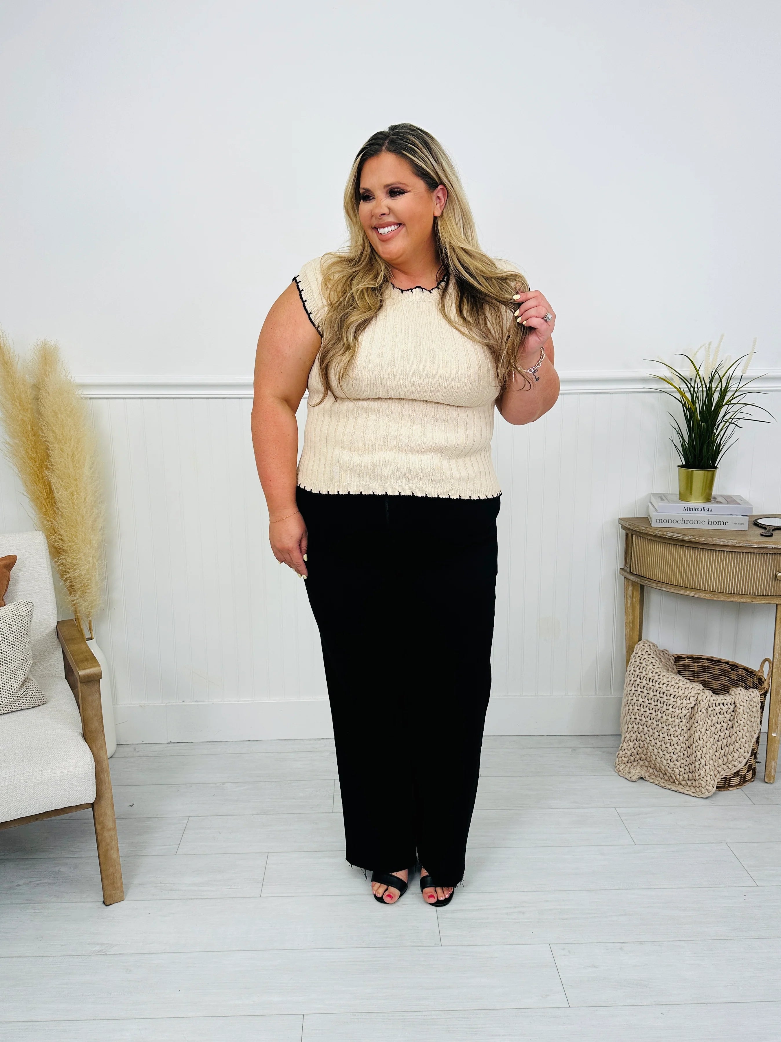 Fade To Black Tummy Control Slim Wide Leg Black Jeans