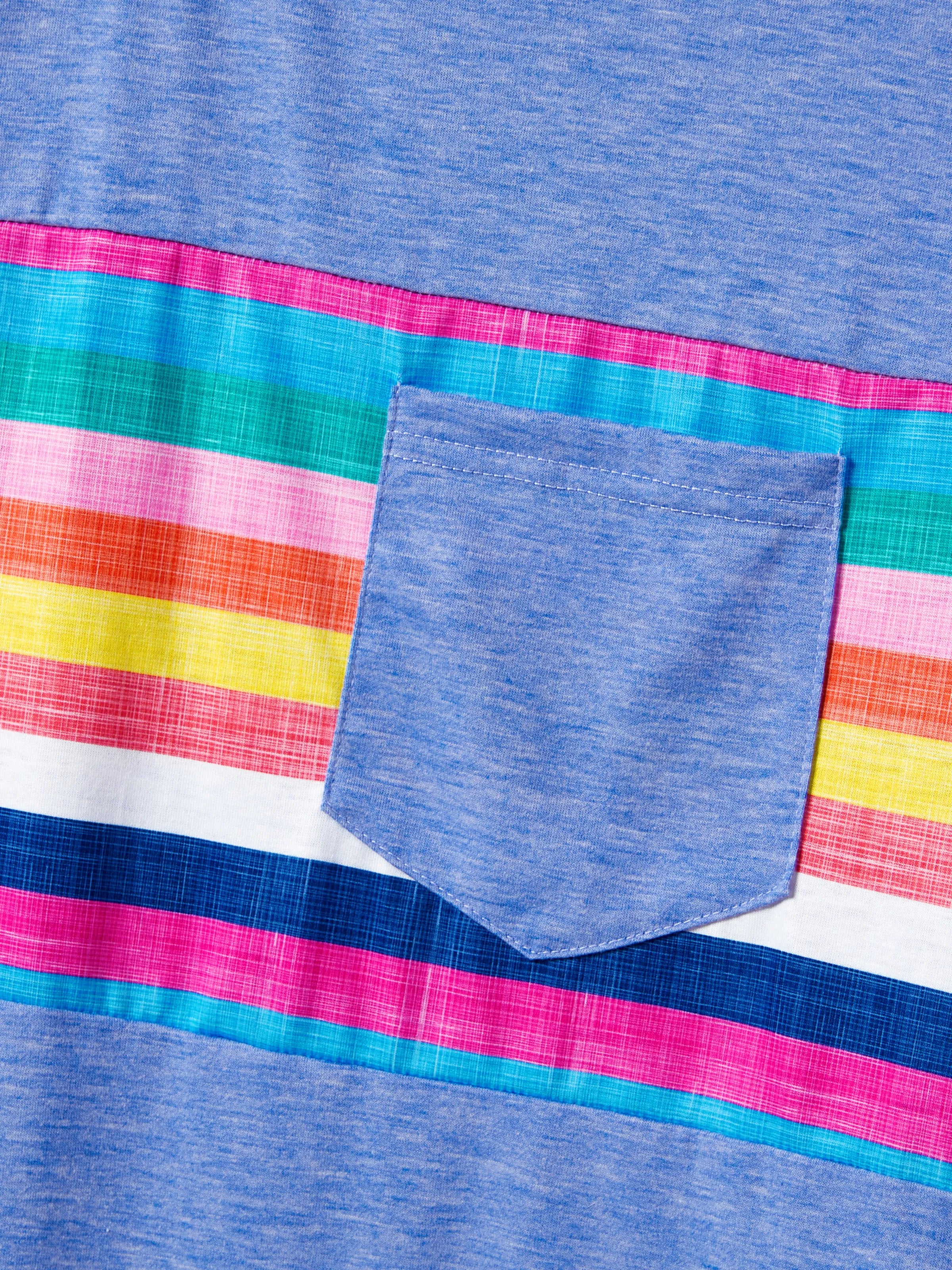 Family Matching Multi-Color Stripe T-shirt and Ruffle Hem Button Strap Dress Sets COLOREDSTRIPES