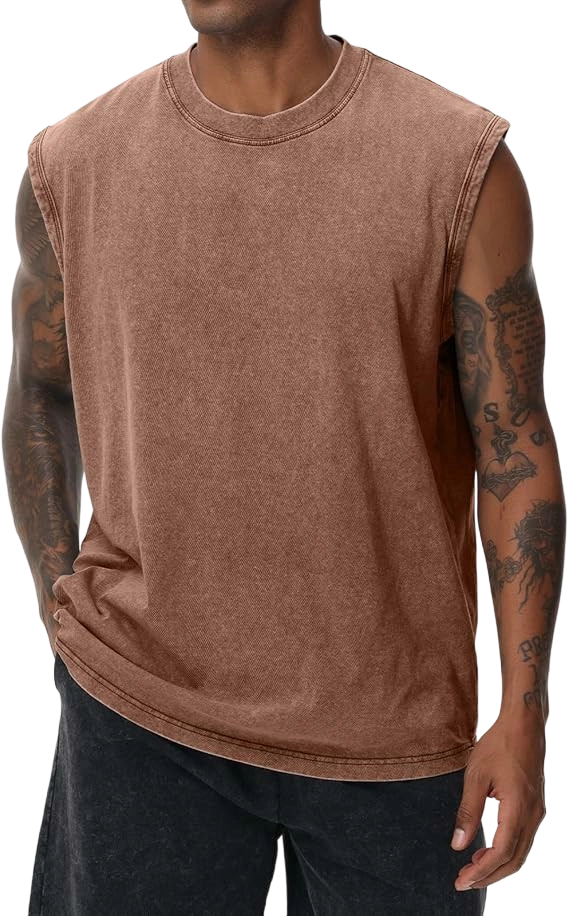 Unisex Cotton Workout Tank Tops Sleeveless Acid Wash Tshirts