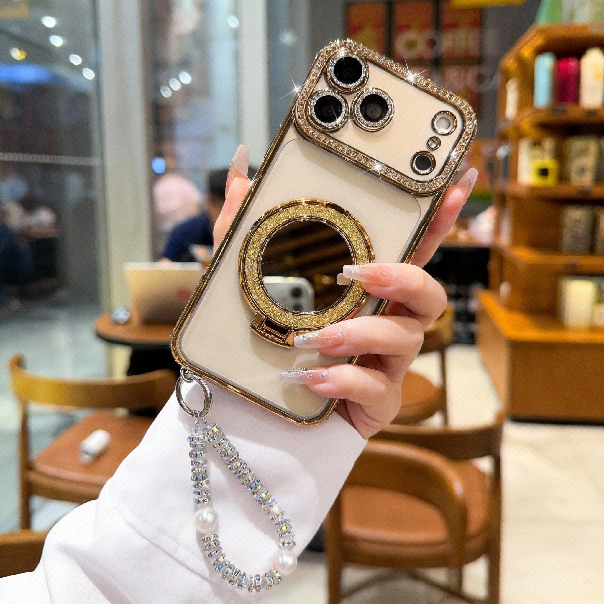 ✨💎Sparkling Diamond Women's Phone Case with Mirror & Stand for iPhone 12/13/14/15/16/17 Pro Max,17Air,14/15/16 Plus💖