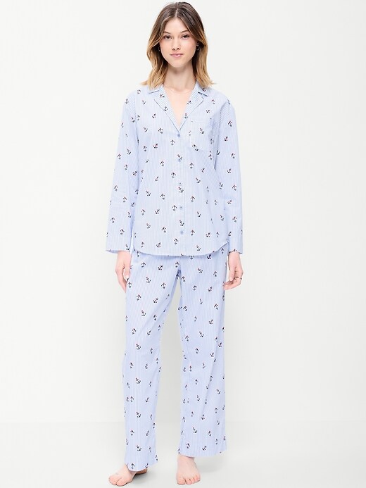 Poplin Pajama Pant Set Anchor Stripe