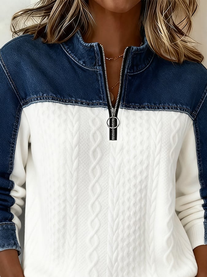 Women's Casual Zipper Color Block Sweatshirt