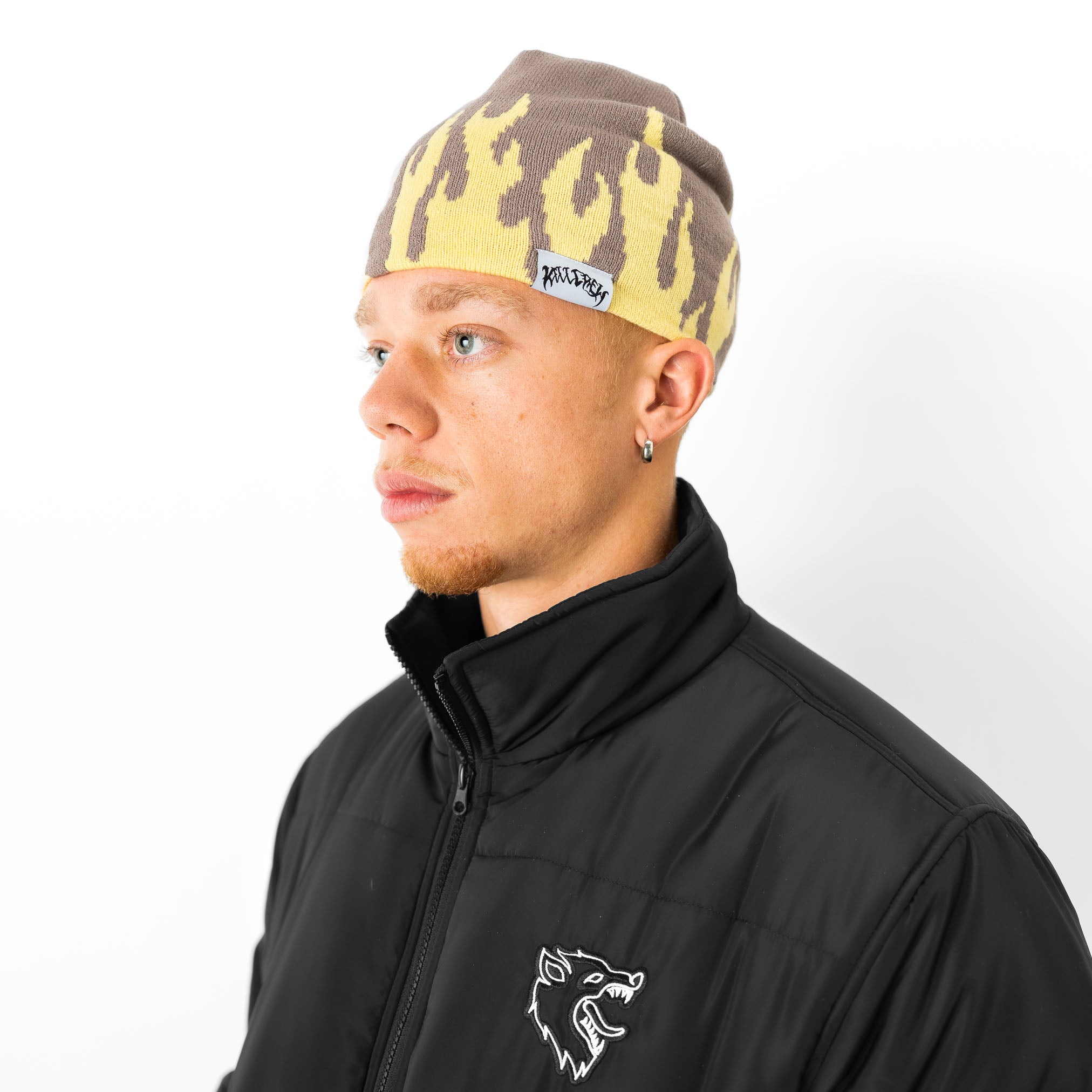 FLAME SKULL CAP BEANIE - BROWN / YELLOW