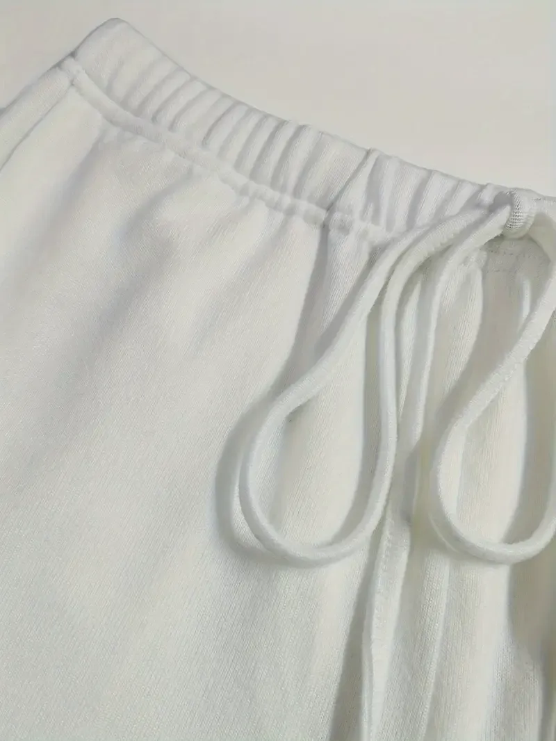 Women's Solid Casual Lounge Set, Long Sleeve Round Neck Top & Elastic Drawstring Pants, Comfortable Relaxed Fit For Fall