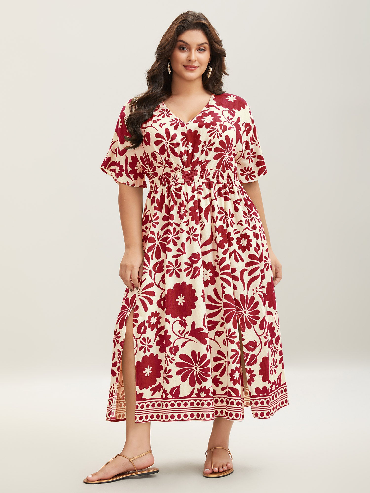 Large Floral Print Pockets Midi Dress