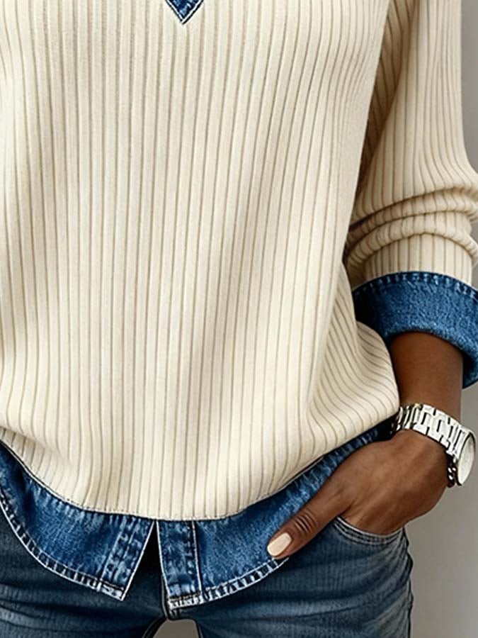 Women'S Casual Contrast Color Stitching Sweatshirt