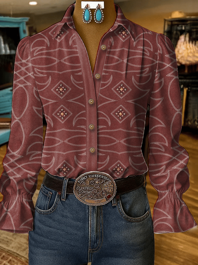 Women's Retro Western Print Shirt