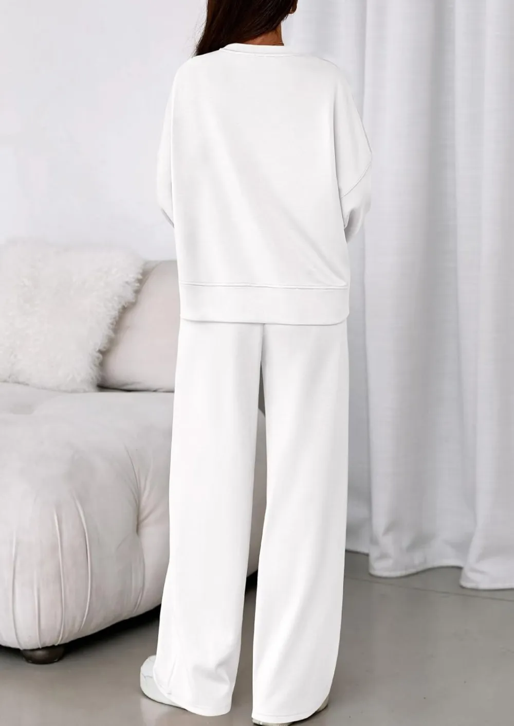 2 Piece Sets For Women Fall Trendy Long Sleeve Sweatshirt Wide Leg Pants Loungewear Set