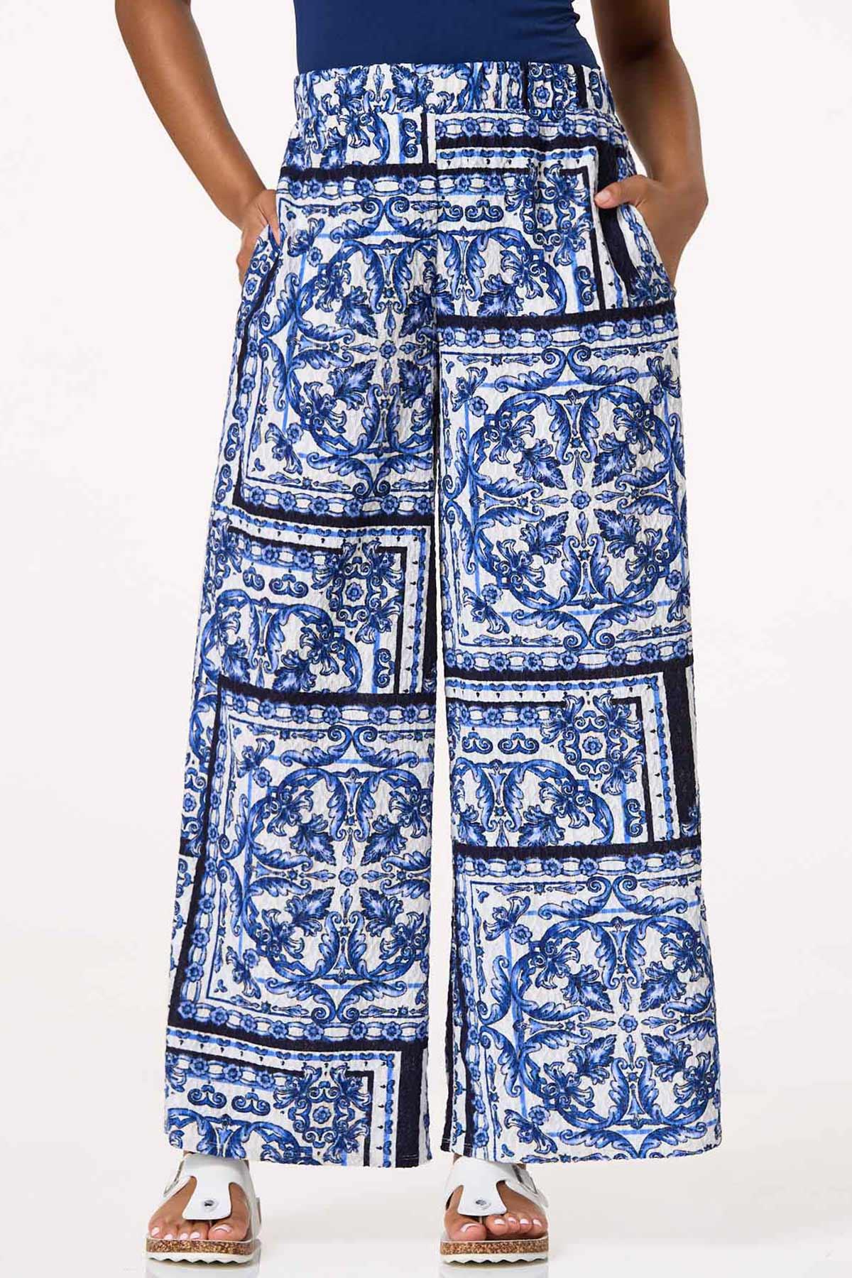 Textured Blue Floral Pants