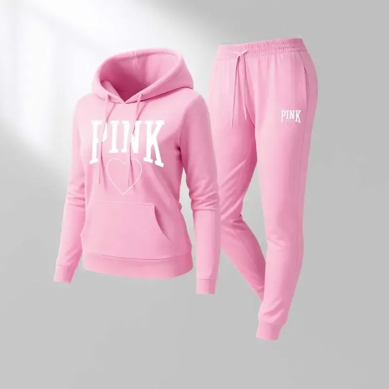 Women's Pink Heart Print Tracksuit