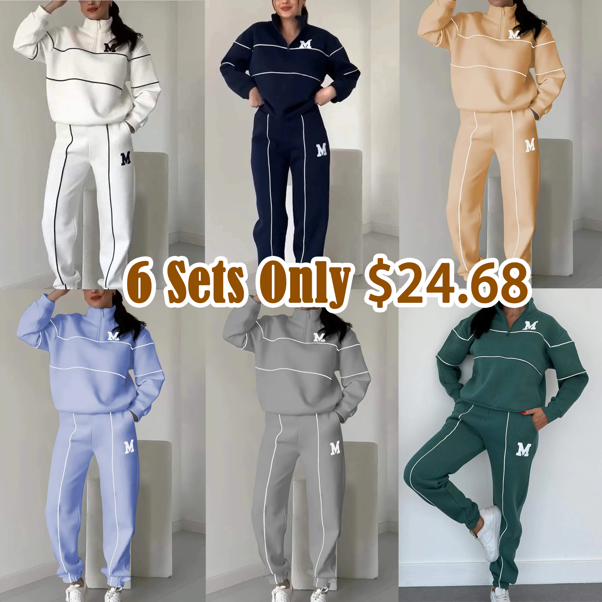 Fashionable Irregular Long-sleeved Sweatshirt and Elastic Waist Pants Set
