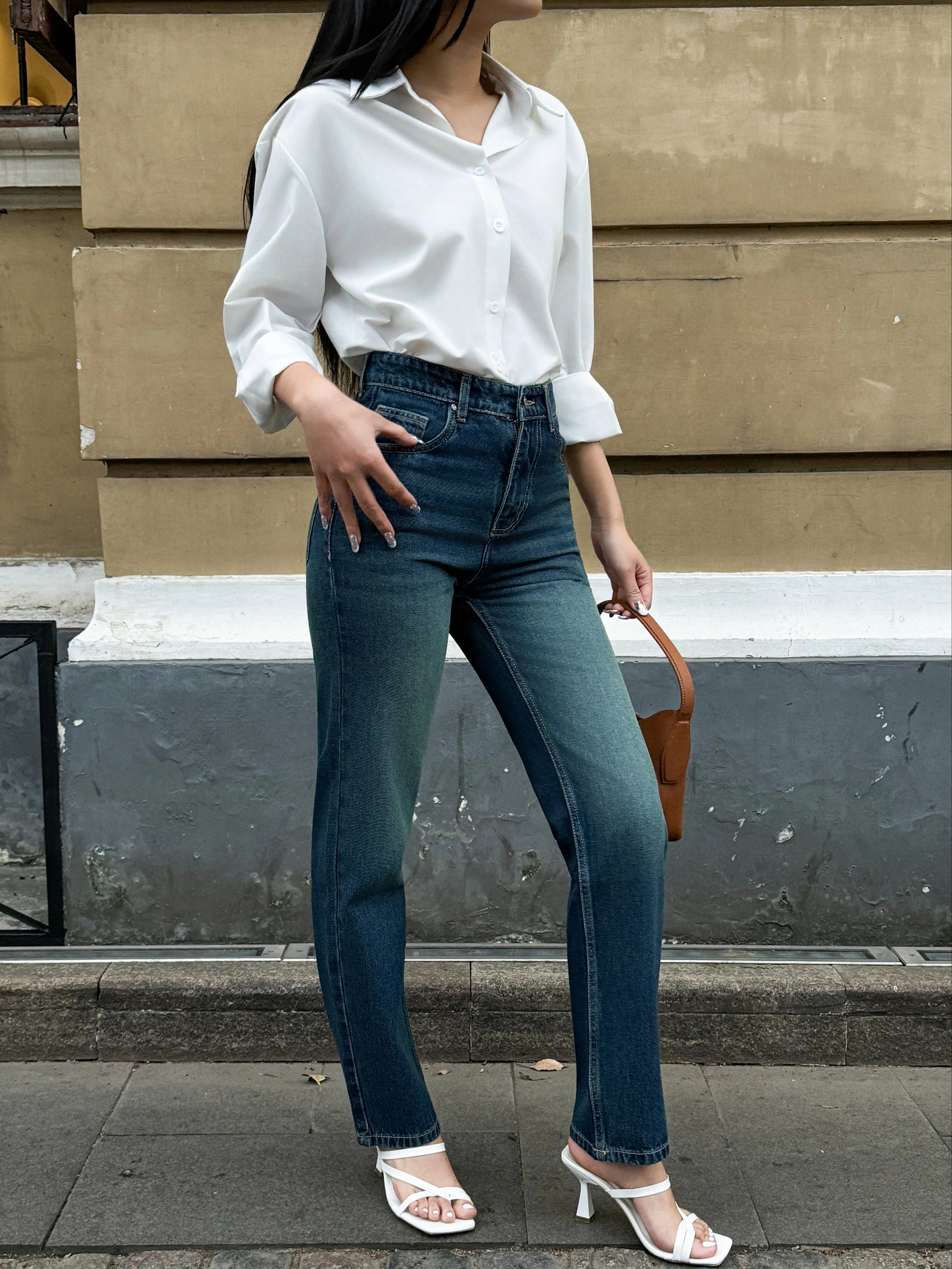 Wash Out Indigo Blue Tailored Straight Leg Jeans