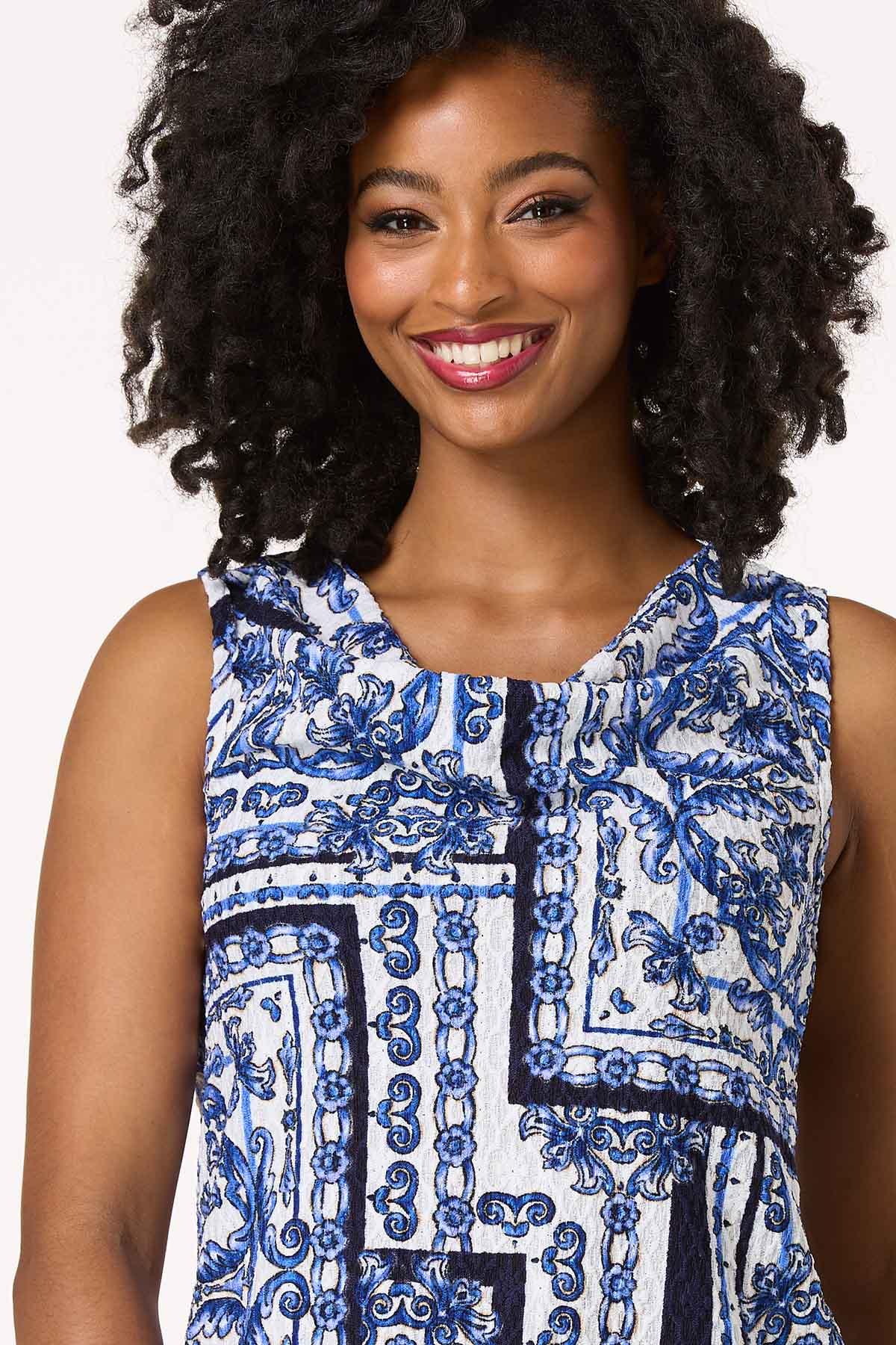 Textured Blue Floral Drape Tank