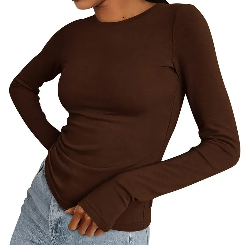 Women's Casual Long Sleeve Crew Neck Top - Slim Fit Basic Going-Out Blouse for Summer & Fall