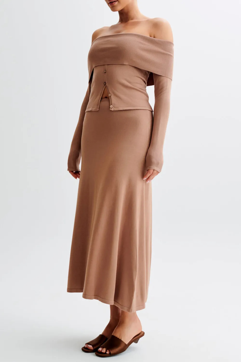 Buttoned Off Shoulder Knit Top