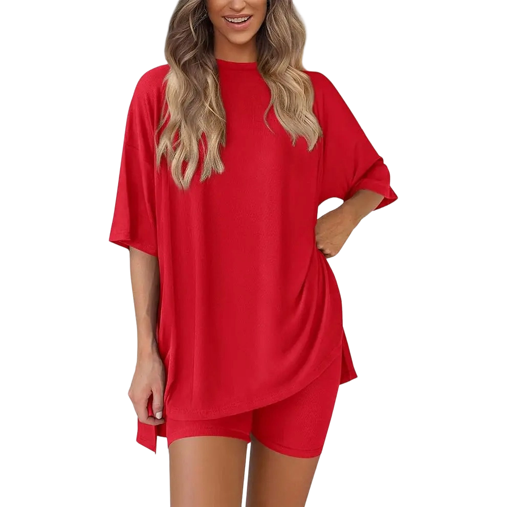 🔥Easter Sale!Women's Two Piece Lounge Set Summer Casual Oversized Shirts Biker Shorts