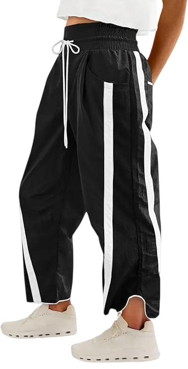Women's Relaxed Wide-Leg Pants Color-Blocked Athletic Pants