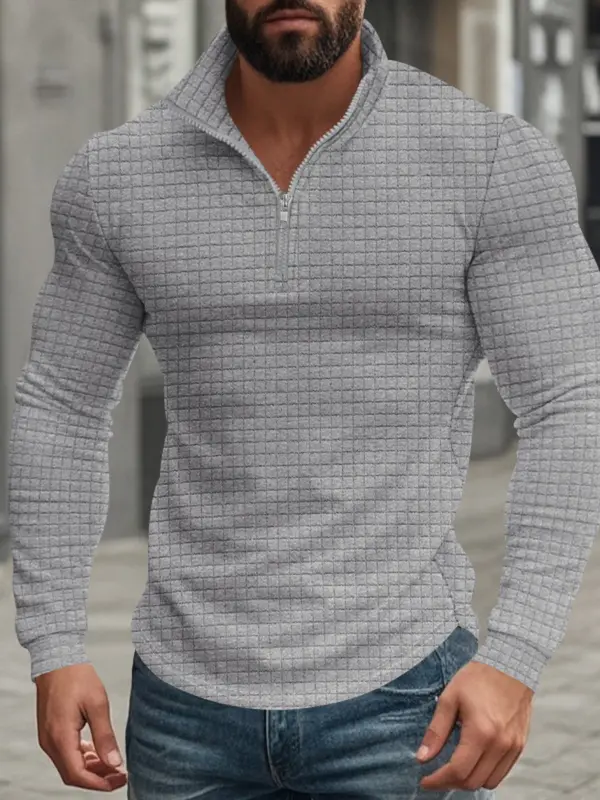 Men’s Solid Color Waffle Weave Pullover