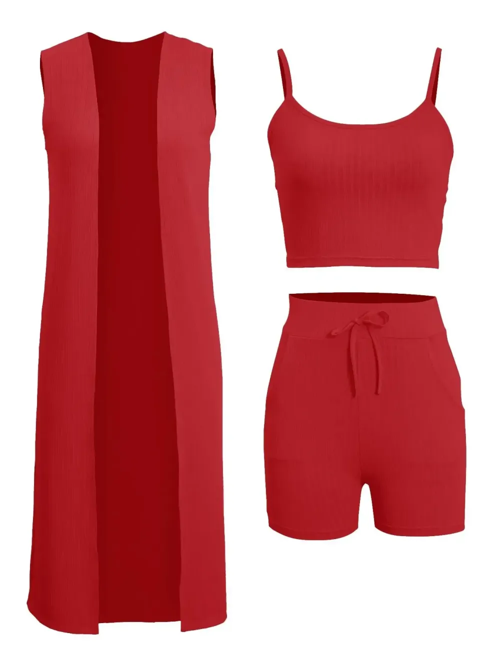 Women's Ombre 3-Piece Outfit Set | Cropped Vest, Shorts & Kimono Cover-Up, Summer Beach & Lounge Wear