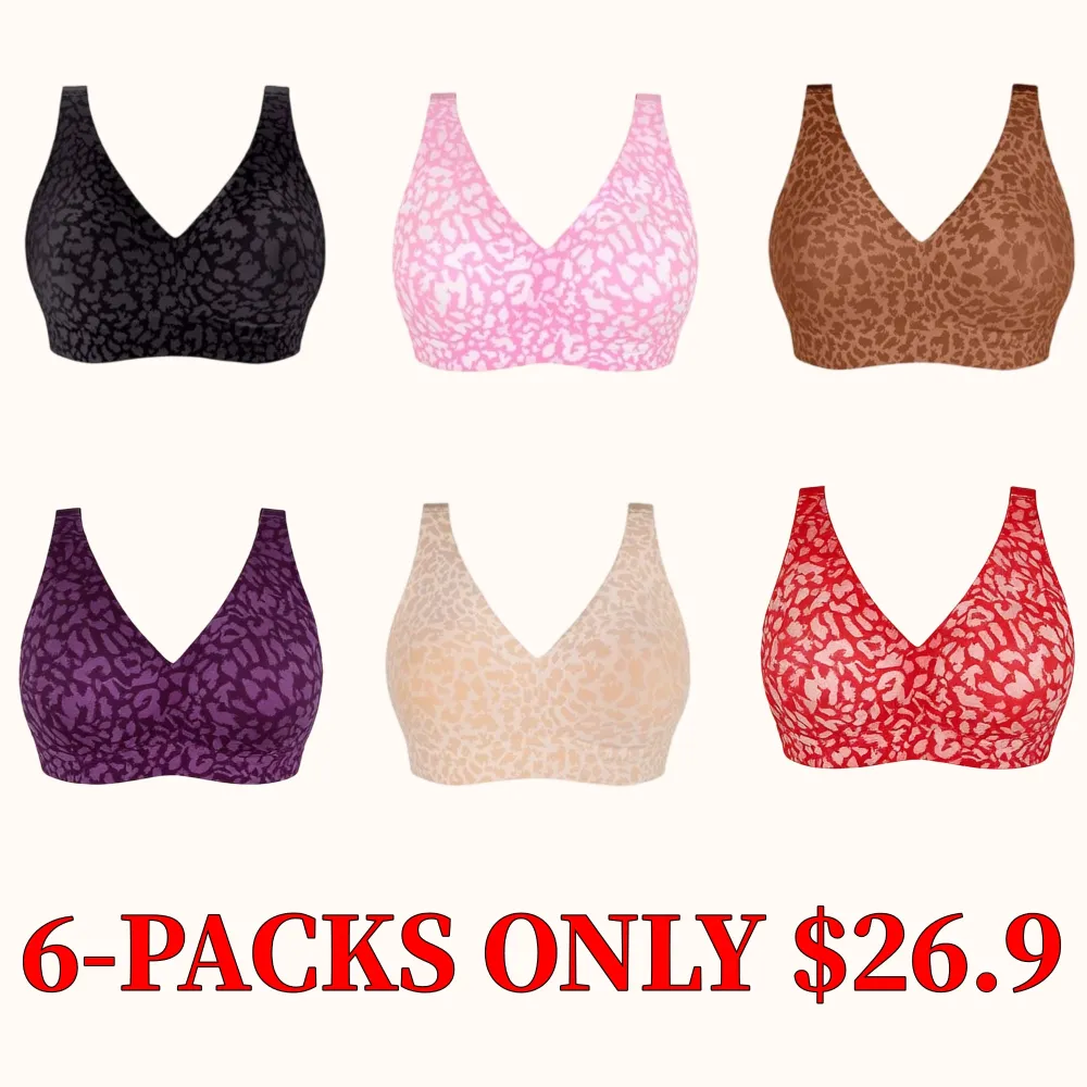 Wireless leopard print jelly bra with side support and adjustable straps