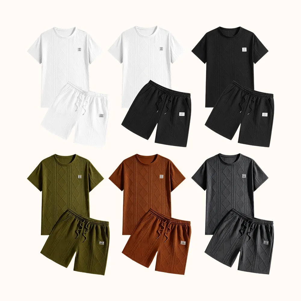 Men's Summer Casual Sports Suit 2-Piece texture Set
