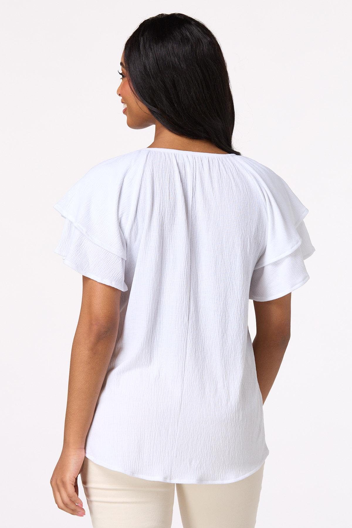 Gauze Double Flutter Sleeve Top