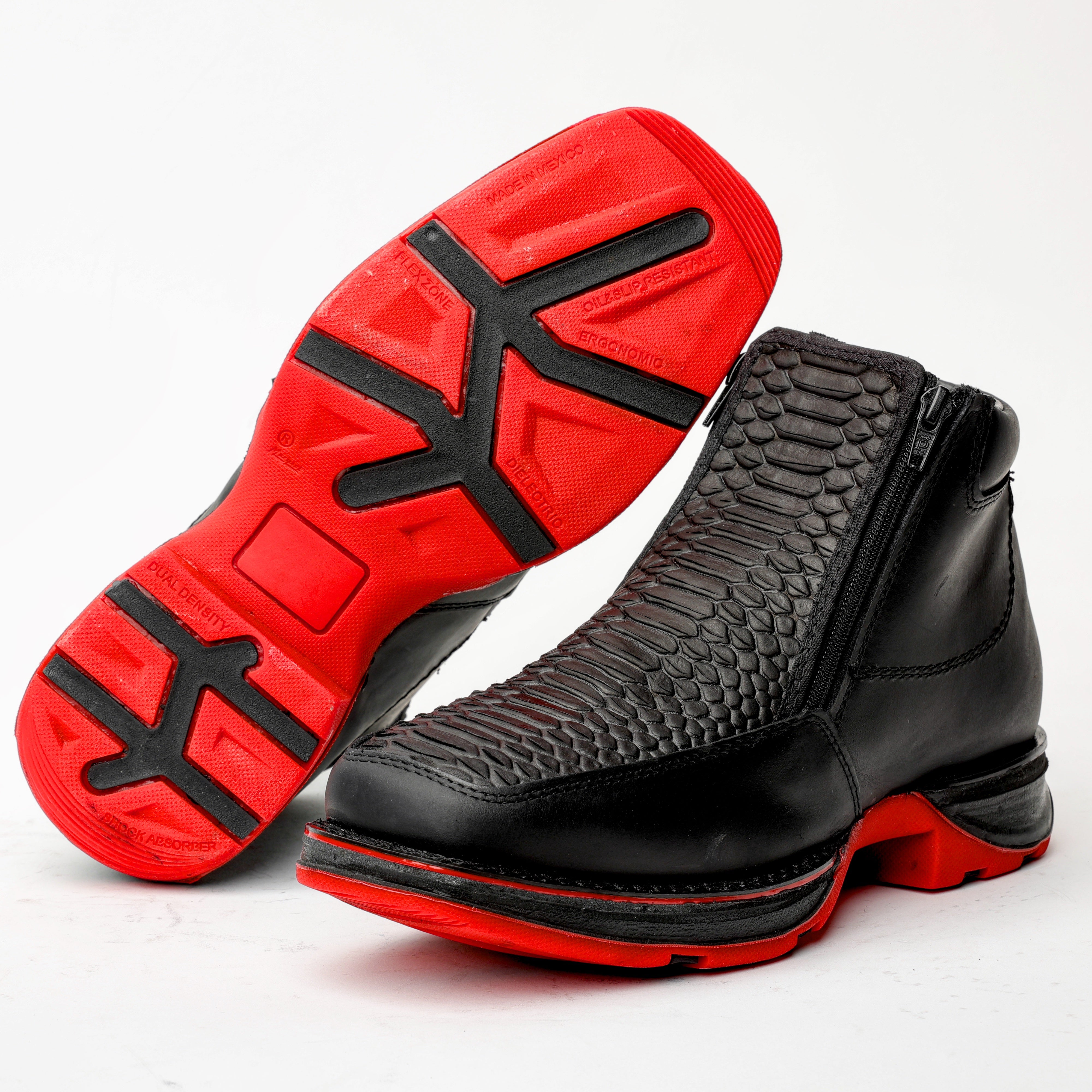 Matte Black Python Leather Botin With 3D Lightweight Soles - Square Toe