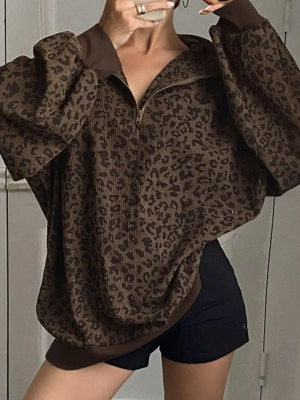 Women's Leopard Print Pullover Hoodie