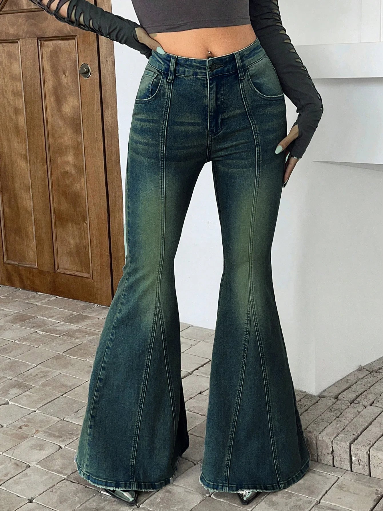 Bohemian Feels Raw Hem Stretch Flare Jeans