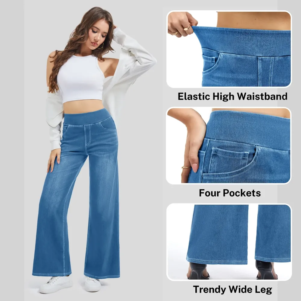 Wide Leg Stretchy Jeans for Women Loose Fit