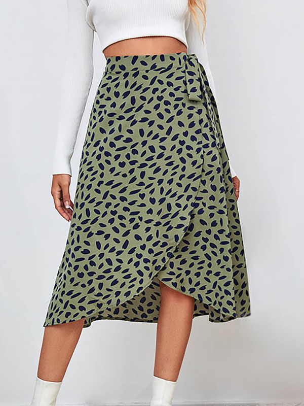Printed Split-Front Tied Waist A-Line High-Low Skirts Bottoms