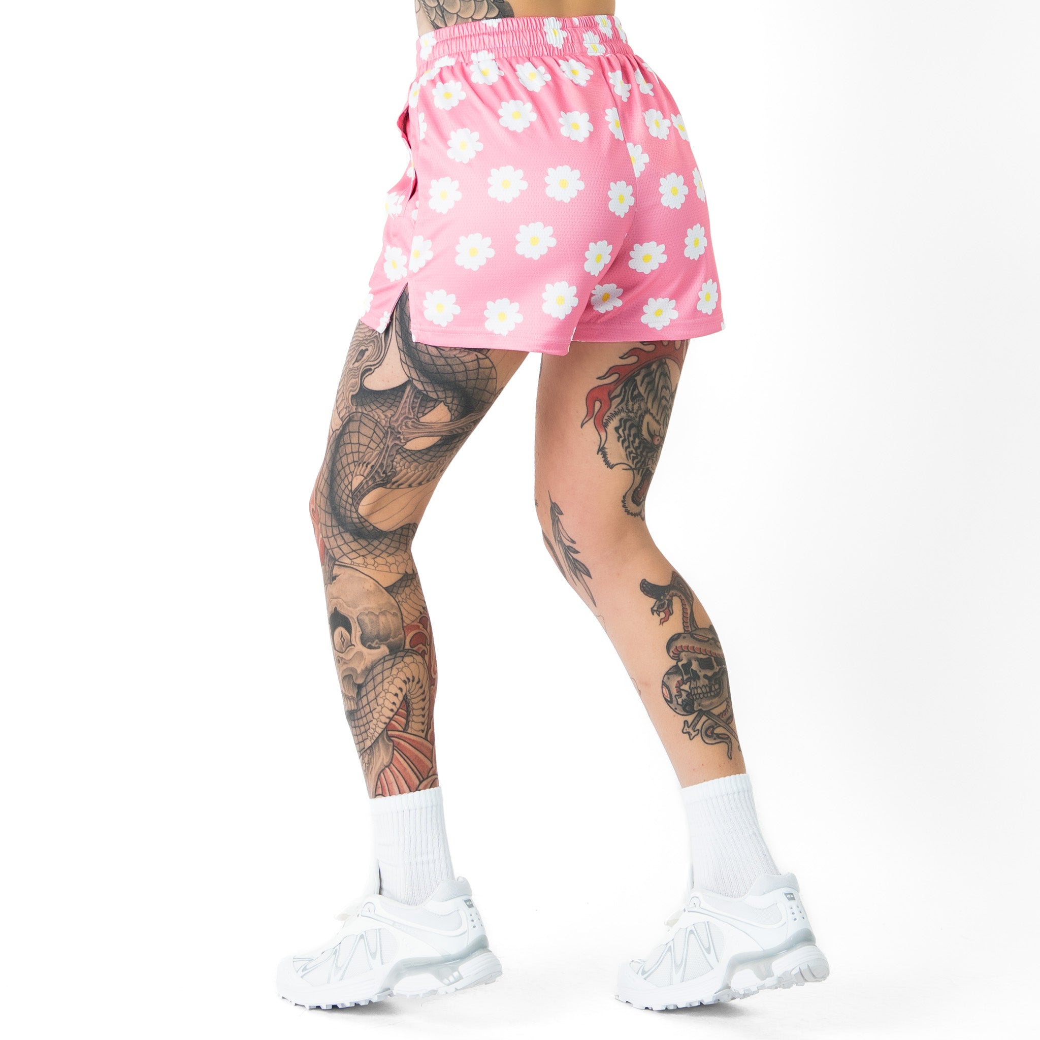 MUAY THAI SHORTS (MID THIGH CUT) DAISY - PINK